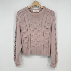 Marc Cain Chunky Cable Knit Sweater Womens Medium N3 Cropped Dusty Pink Cotton